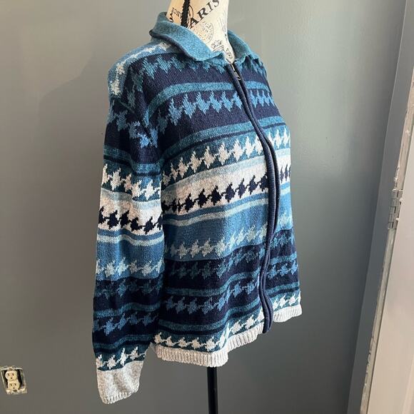 Vintage Erika & Co blue white and black striped patterned collared zip up jacket - Picture 6 of 9